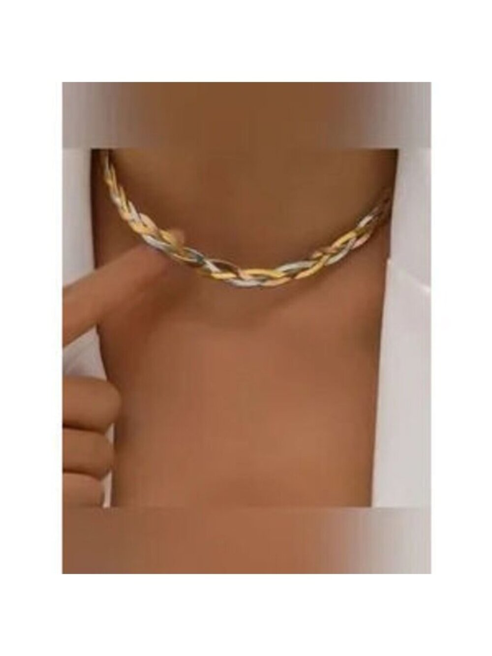 Gold Stainless Steel Tri-Tone Braided Necklace Dainty - Picture 2 of 4